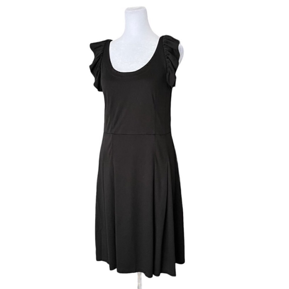 Loft Black Ruffle Sleeve Jersey Flounce Dress Size 6 - Picture 3 of 7